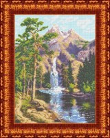 КК 006 Горный водопад .Канва с нанесенным рисунком для вышивки крестом 23х30 см